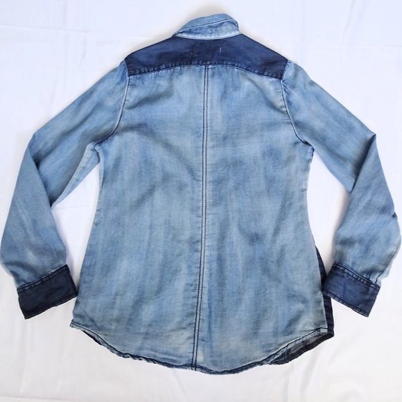 Standards & Practices Two-Tone Denim Cotton Button Long Sleeve - Picture 2 of 7